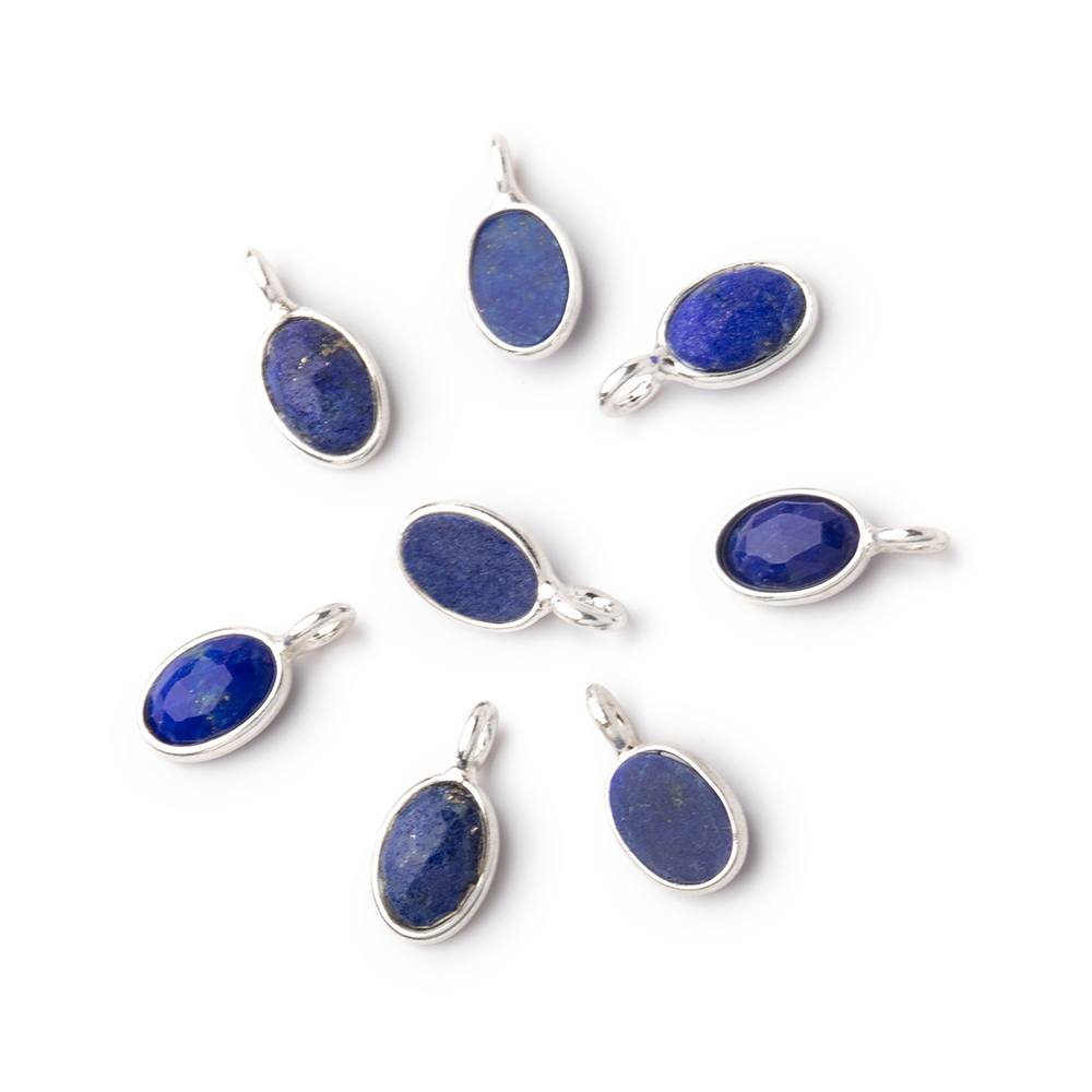 7x5mm Sterling Silver Bezel Lapis Lazuli Rose Cut Oval Pendant 1 piece - Beadsofcambay.com