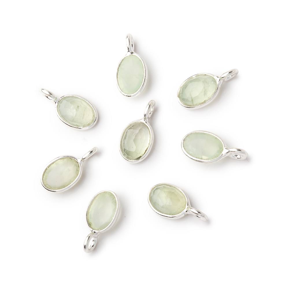 7x5mm Sterling Silver Bezel Prehnite Rose Cut Oval Pendant 1 piece - Beadsofcambay.com