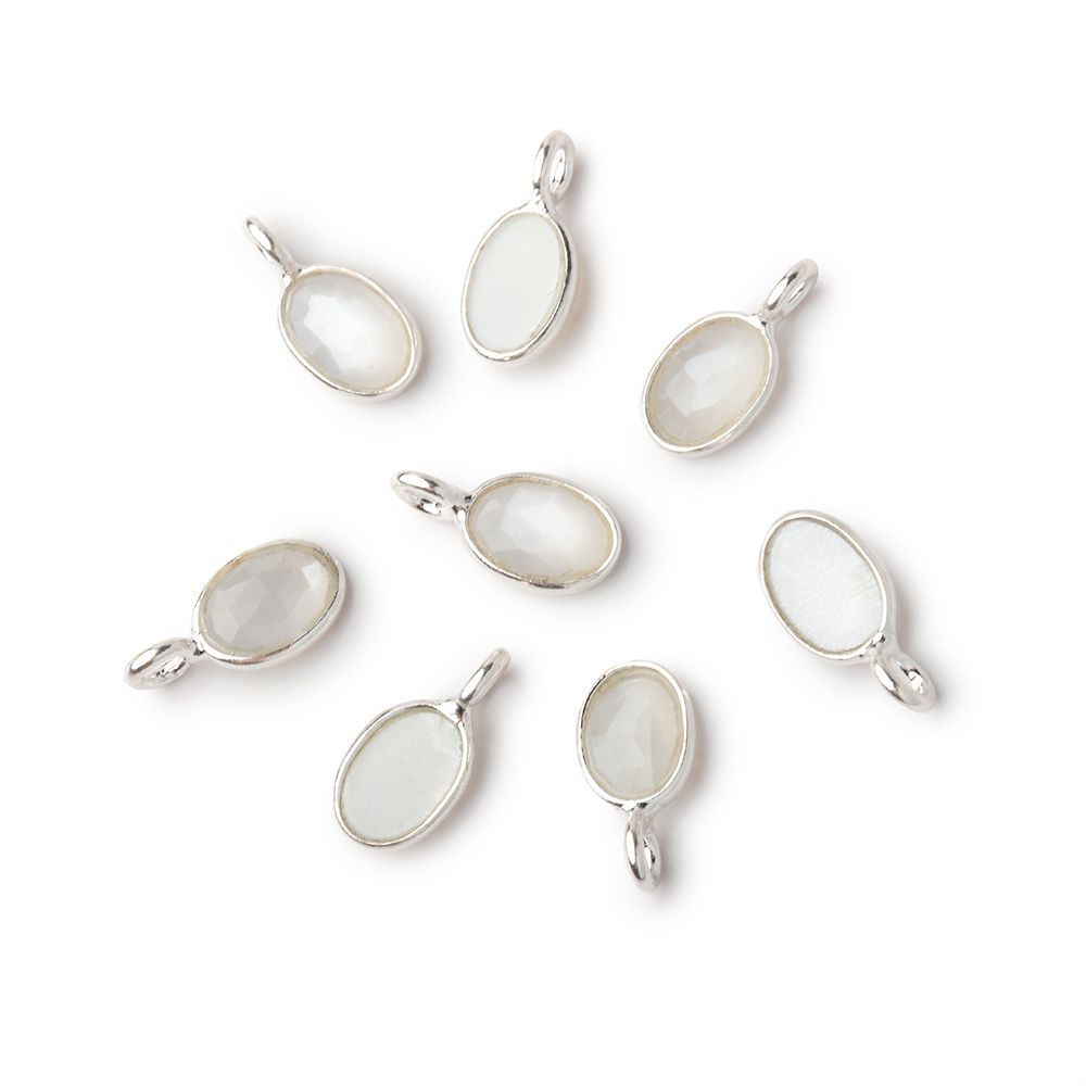 7x5mm Sterling Silver Bezel White Moonstone Rose Cut Oval Pendant 1 piece - Beadsofcambay.com