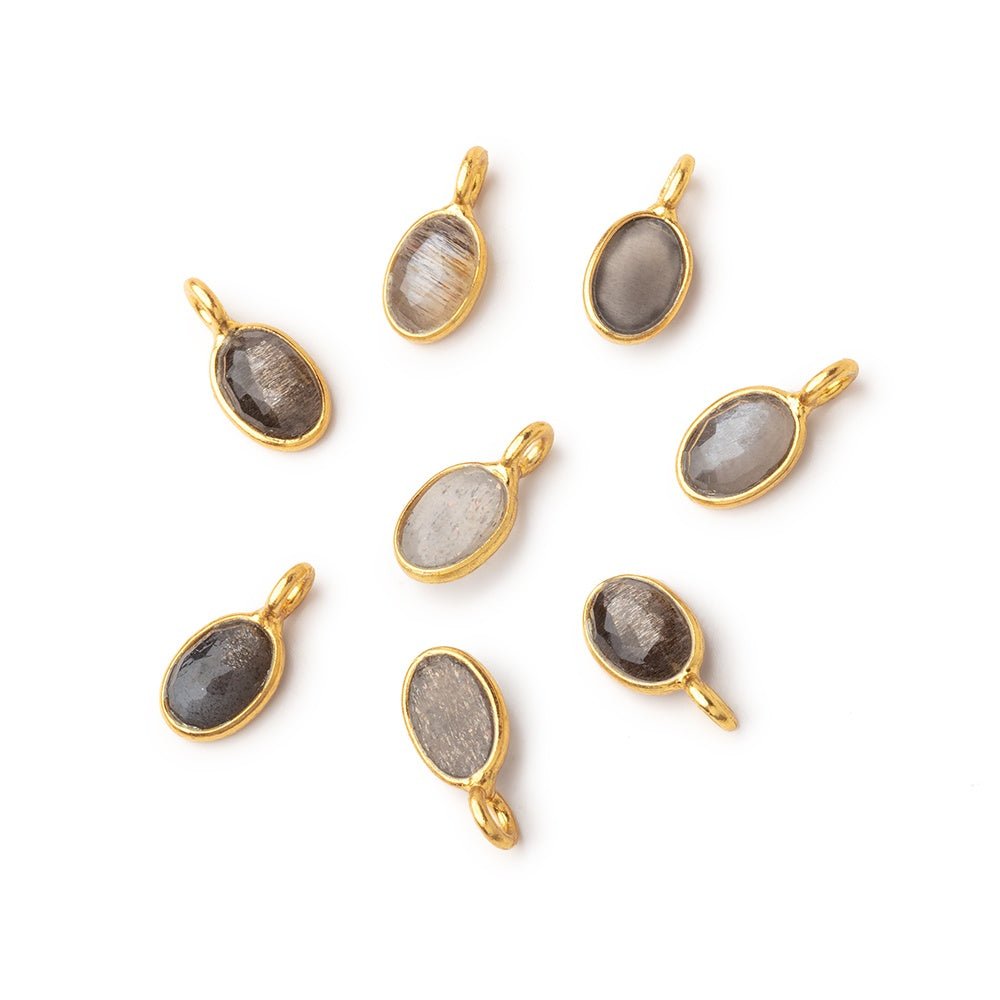 7x5mm Vermeil Bezel Black Sunstone Rose Cut Oval Pendant 1 piece - Beadsofcambay.com