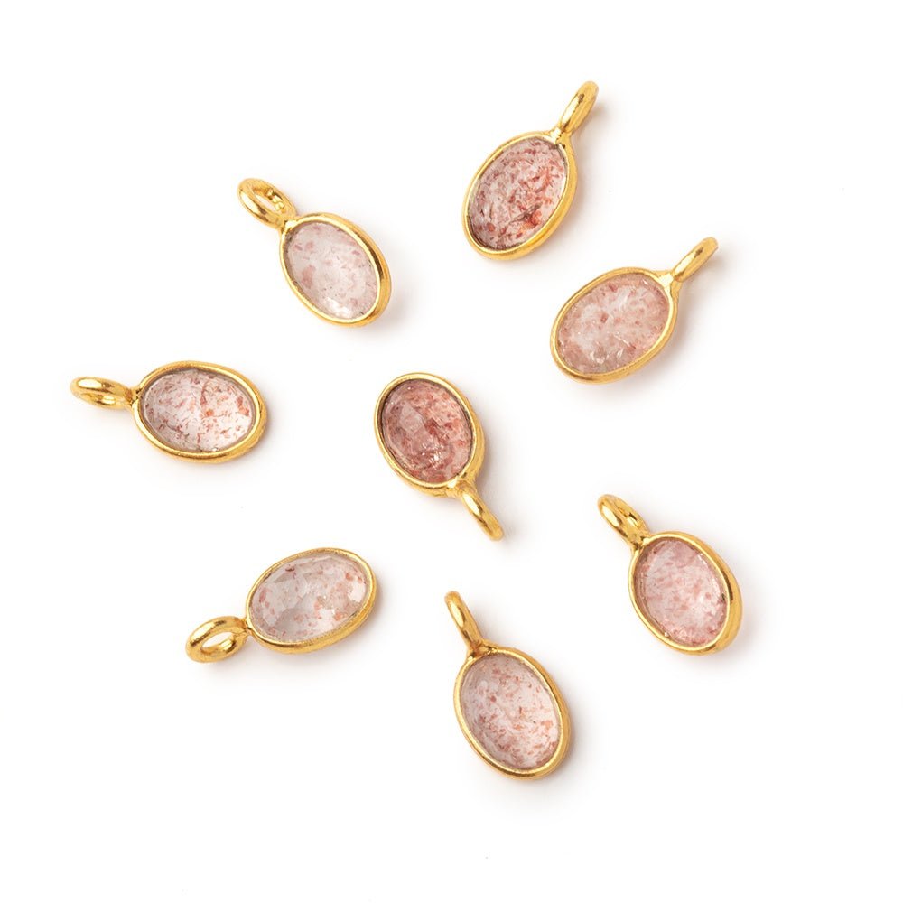 7x5mm Vermeil Bezel Strawberry Quartz Rose Cut Oval Pendant 1 piece - Beadsofcambay.com