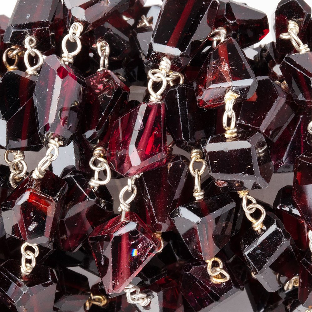 7x6 - 11x7mm Garnet Faceted Nuggets on .925 Silver Chain - Beadsofcambay.com