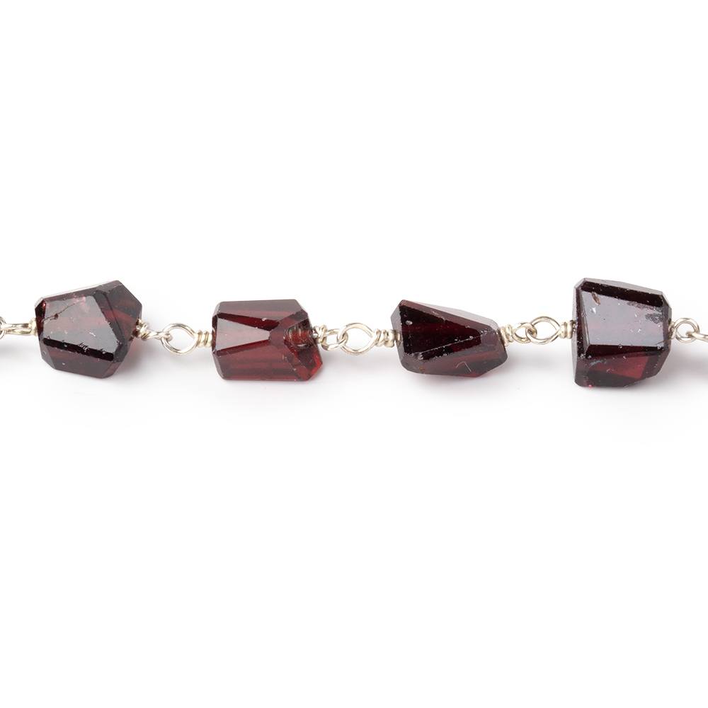 7x6 - 11x7mm Garnet Faceted Nuggets on .925 Silver Chain - Beadsofcambay.com