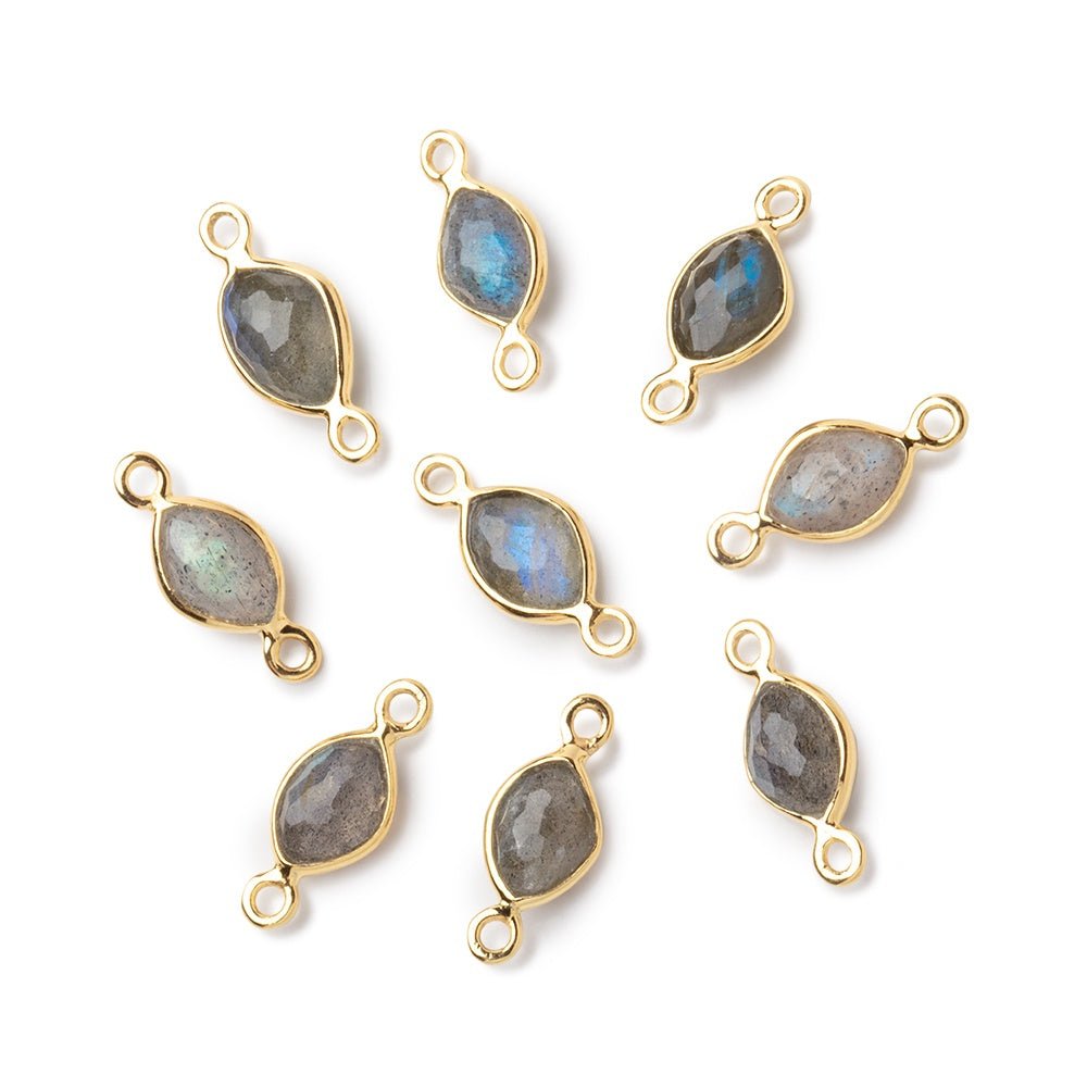 7x6mm Vermeil Bezel Labradorite Faceted Marquise 1 Connector - Beadsofcambay.com