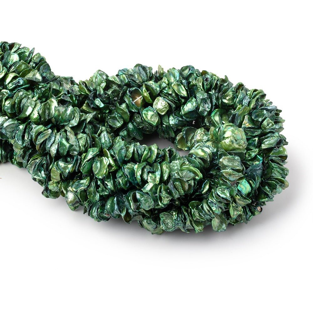 8 - 10mm Forest Green Center Drill Keshi Freshwater Pearl 14.5 inch 172 Beads - Beadsofcambay.com