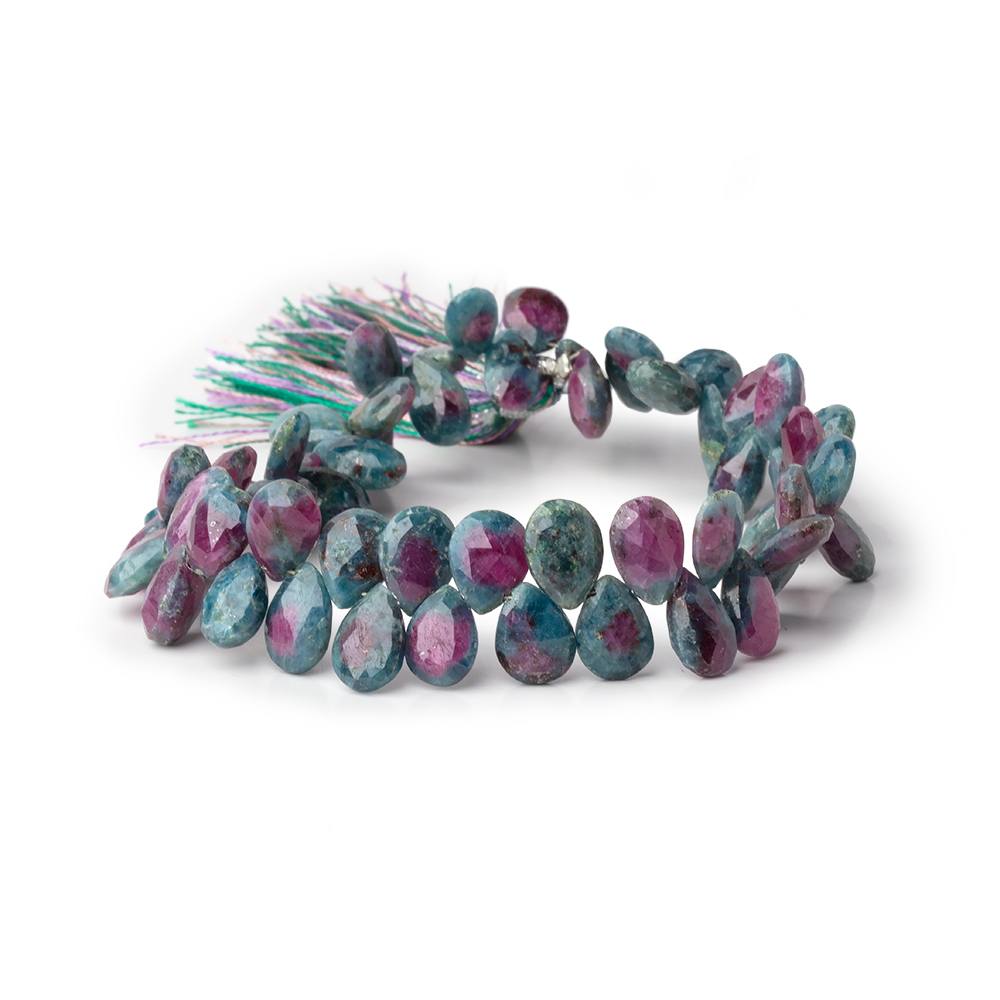 8 - 10mm Ruby in Kyanite Faceted Pear Beads 7.5 inch 54 pieces - Beadsofcambay.com