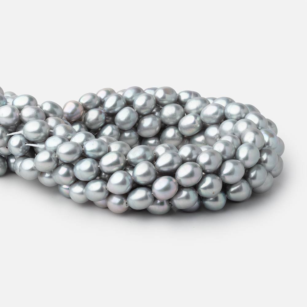 8 - 10mm Silver Peacock Oval Freshwater Pearls 15 inch 42 Beads A - Beadsofcambay.com