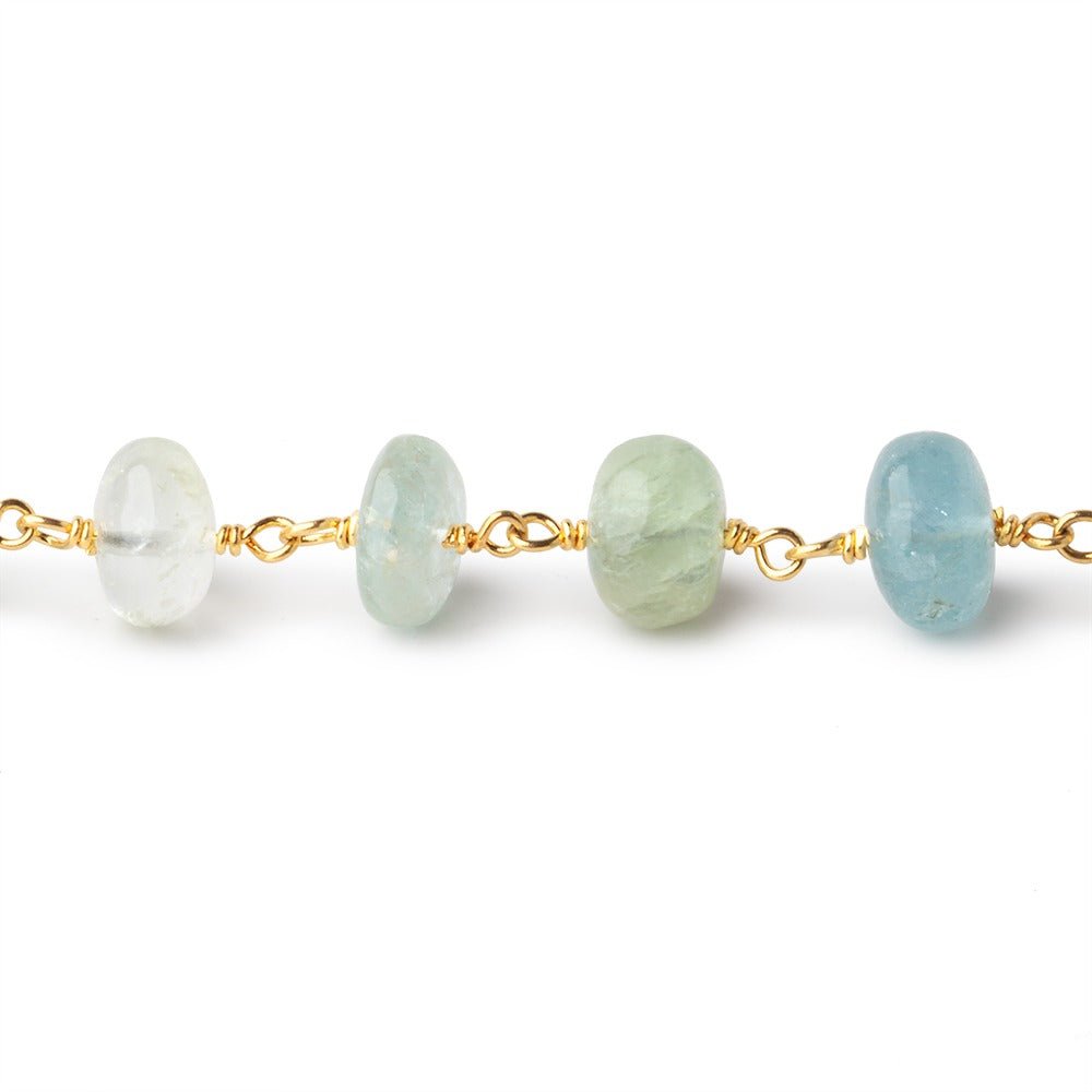 8-8.5mm Aquamarine & Beryl Plain Rondelles on Vermeil Chain - Beadsofcambay.com