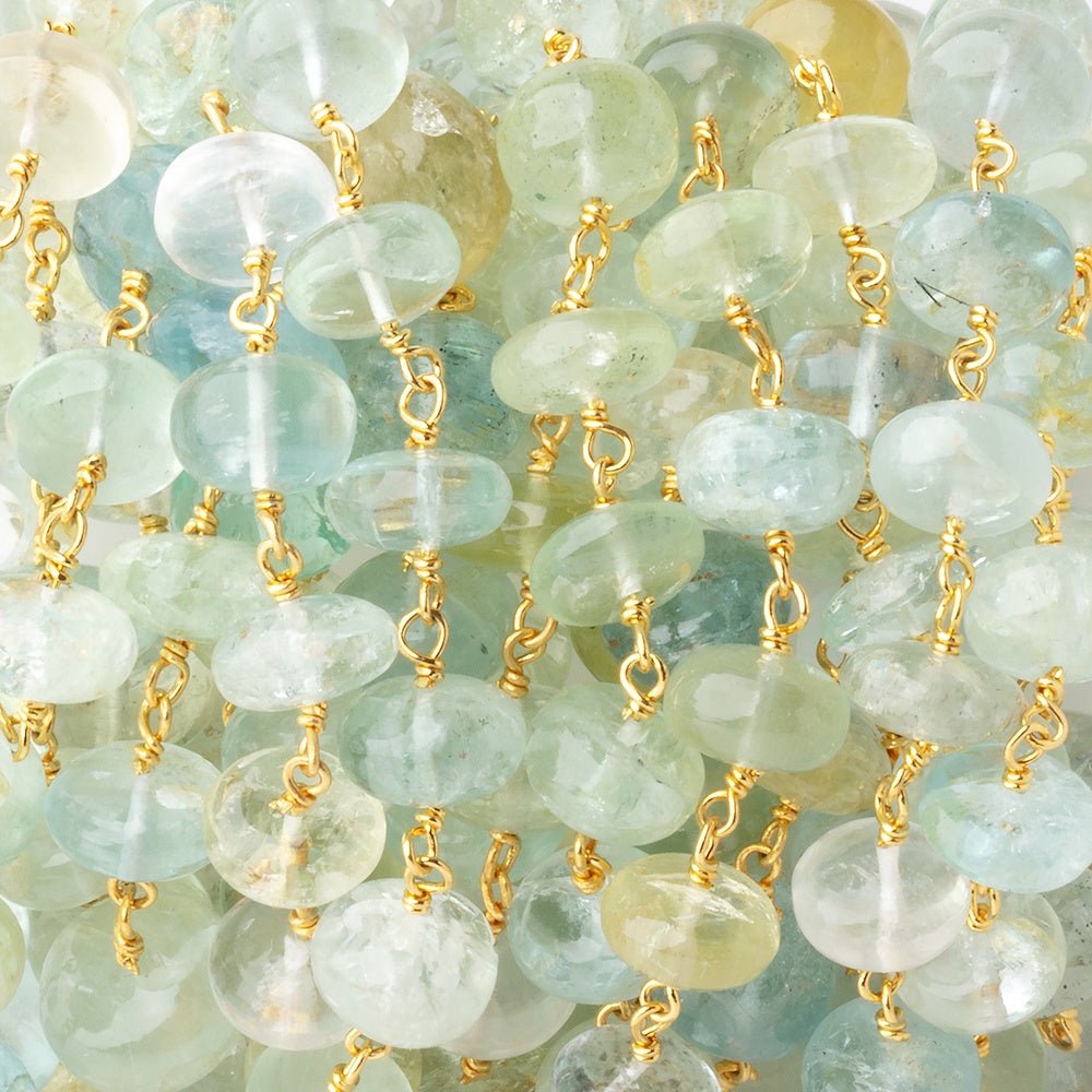 8-8.5mm Aquamarine & Beryl Plain Rondelles on Vermeil Chain - Beadsofcambay.com