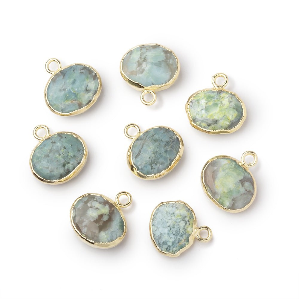 8-9mm Gold Leafed Blue Opal Faceted Oval Focal 1 piece - Beadsofcambay.com