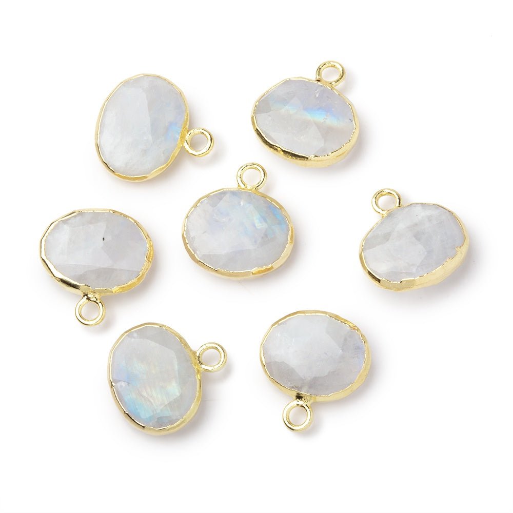 8-9mm Gold Leafed Rainbow Moonstone Faceted Oval Focal 1 piece - Beadsofcambay.com