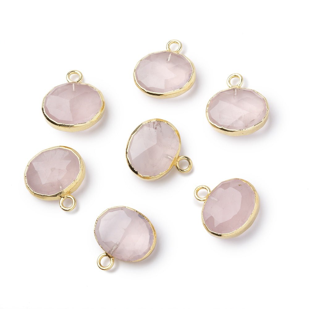 8-9mm Gold Leafed Rose Quartz Faceted Oval Focal 1 piece - Beadsofcambay.com