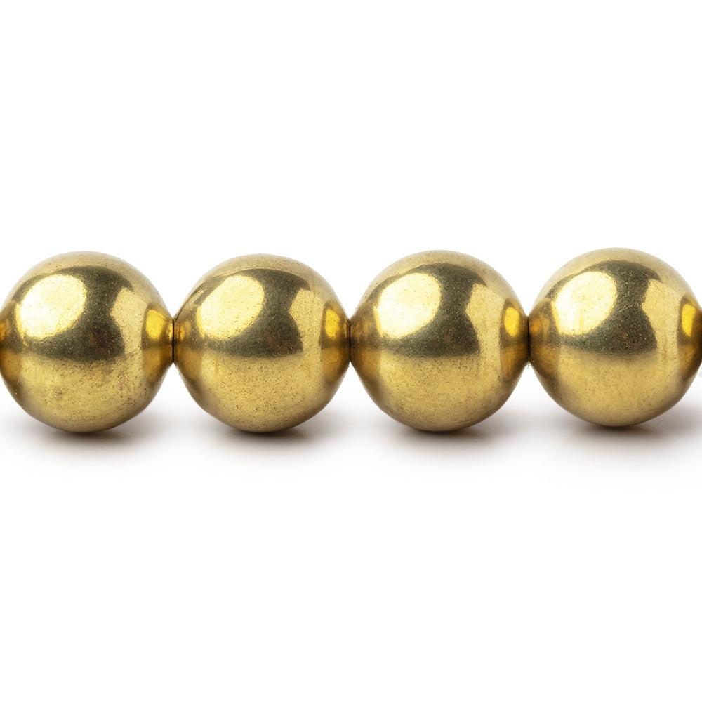 10mm Brass Polished Round Beads 8 inch 22 pieces - BeadsofCambay.com