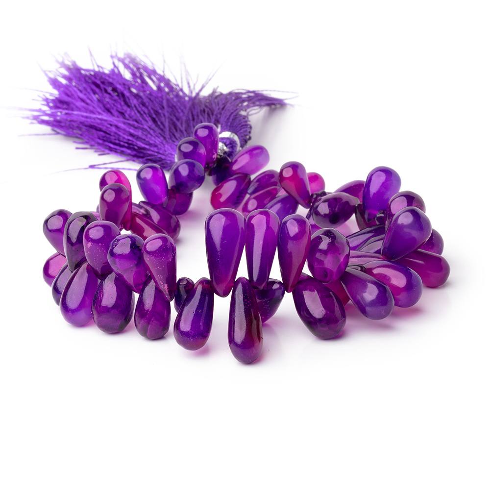 8.5 - 16.5mm Pansy Purple Chalcedony Plain Tear Drop 7.5 inch 58 Beads - Beadsofcambay.com