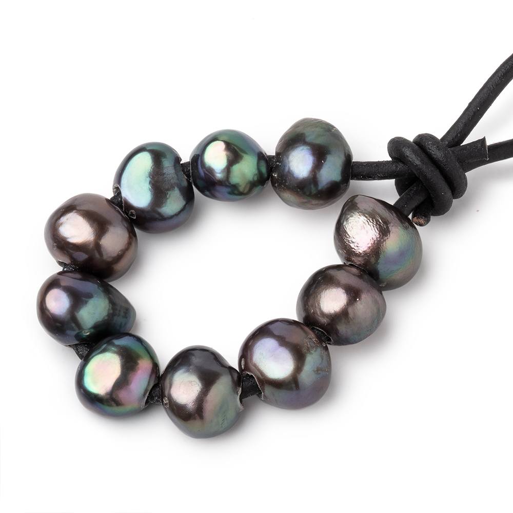 9.5-10.5mm Gray Peacock Large Hole Baroque Pearls Set of 10 - BeadsofCambay.com