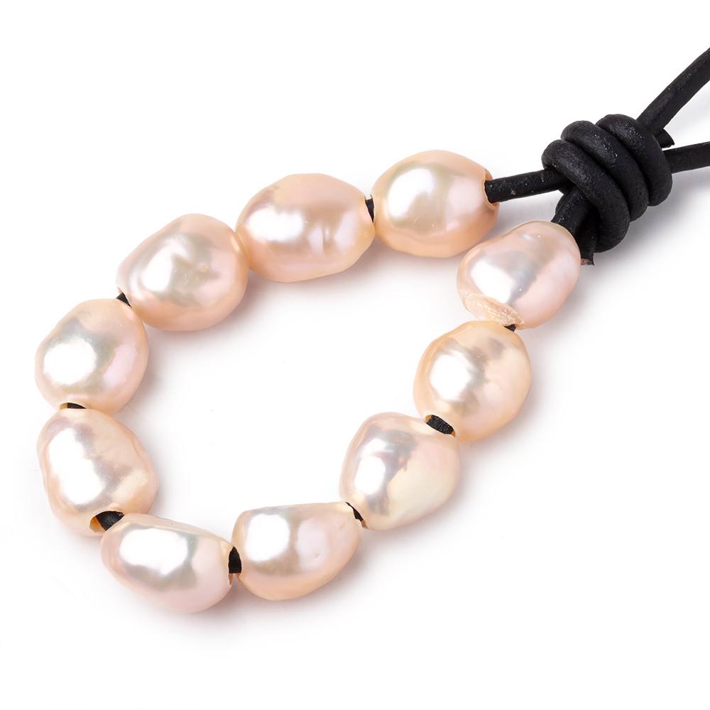 10-11mm Blush Salmon Large Hole Baroque Pearls Set of 10 - BeadsofCambay.com