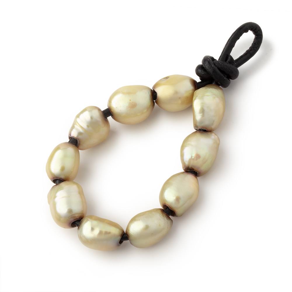 9-12mm Sage Green Large Hole Baroque Pearls Set of 10 - BeadsofCambay.com