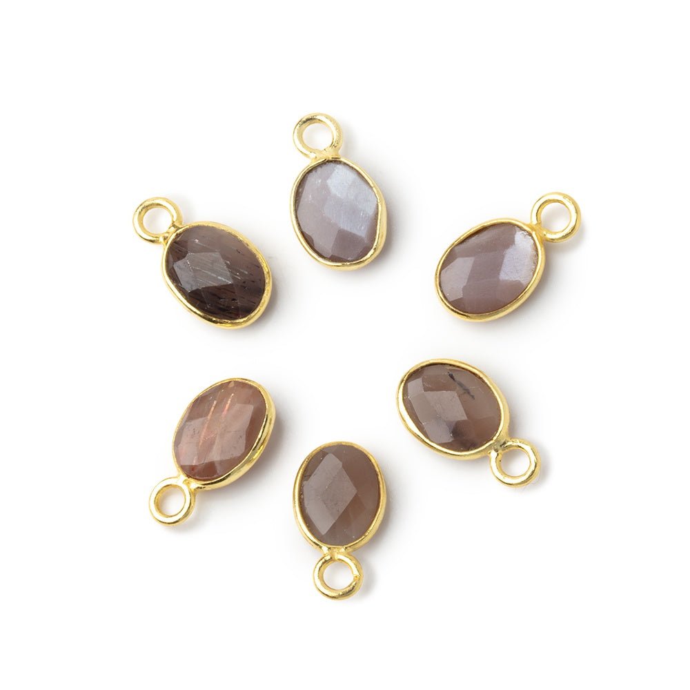 8.5x7mm Vermeil Bezel Chocolate Moonstone Faceted Oval 1 Pendant - Beadsofcambay.com