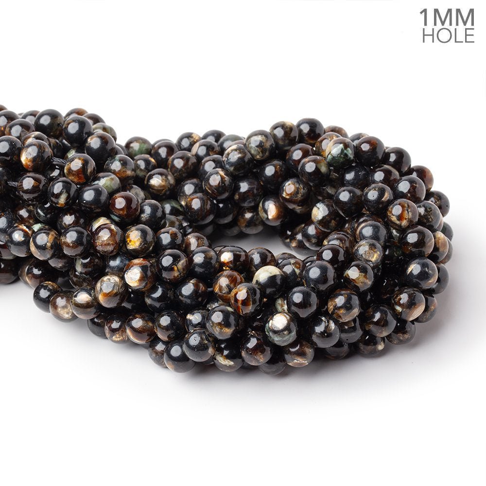 8mm Black Tourmaline in Muscovite Plain Rounds 15.5 inch 48 Beads - Beadsofcambay.com