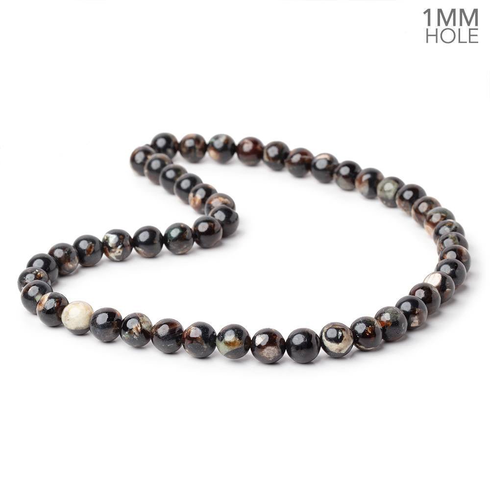 8mm Black Tourmaline in Muscovite Plain Rounds 15.5 inch 48 Beads - Beadsofcambay.com