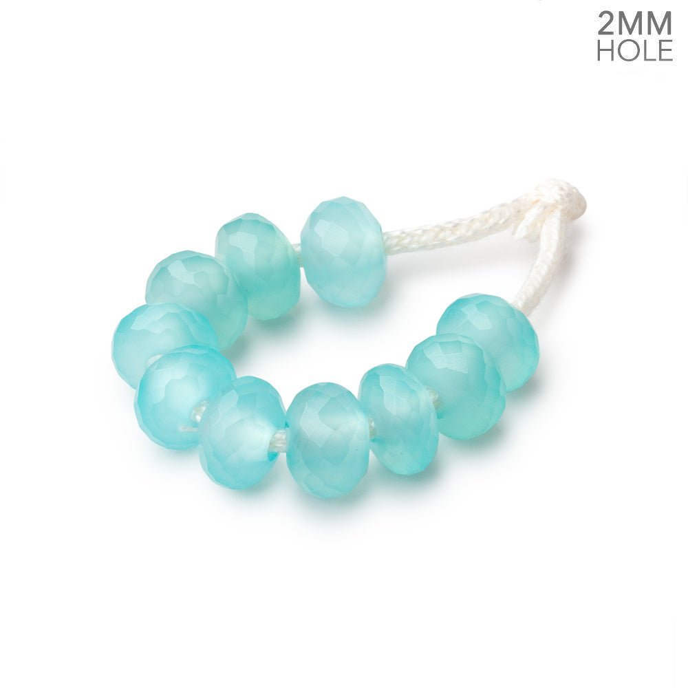 8mm Blue Chalcedony 2mm Large Hole Faceted Rondelle Beads Set of 10 - Beadsofcambay.com
