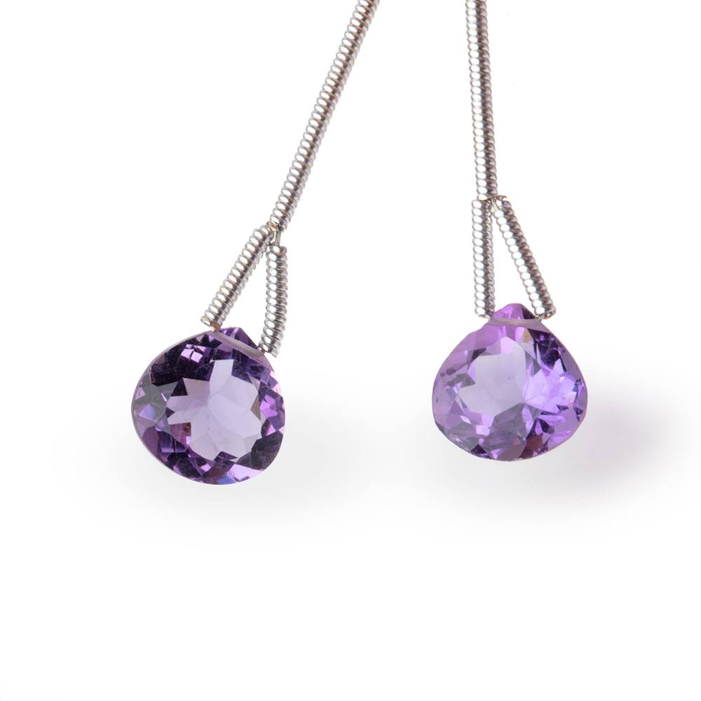 8mm Pink Amethyst Pavilion Faceted Heart Set of 2 Focals AAA - Beadsofcambay.com