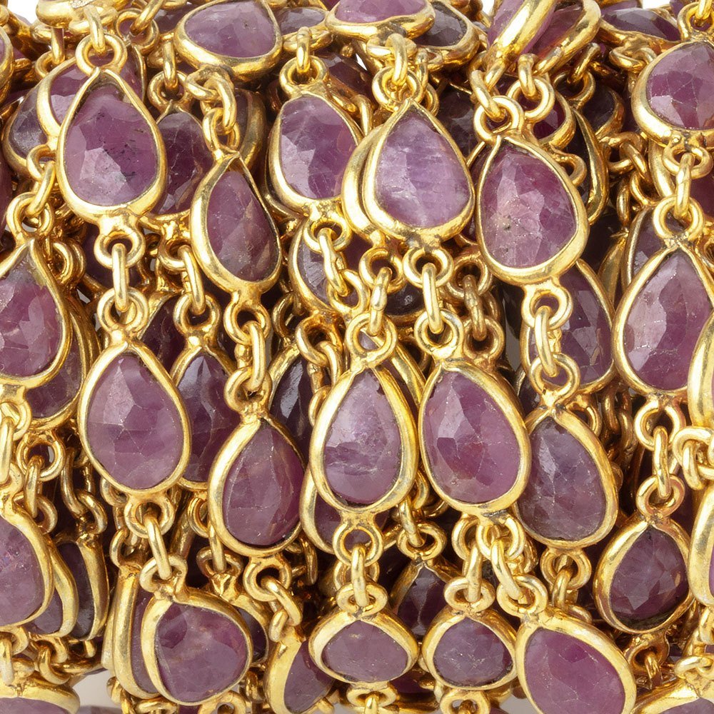 8x6 - 11x7mm Vermeil Bezel Ruby Faceted Pear Chain - Beadsofcambay.com
