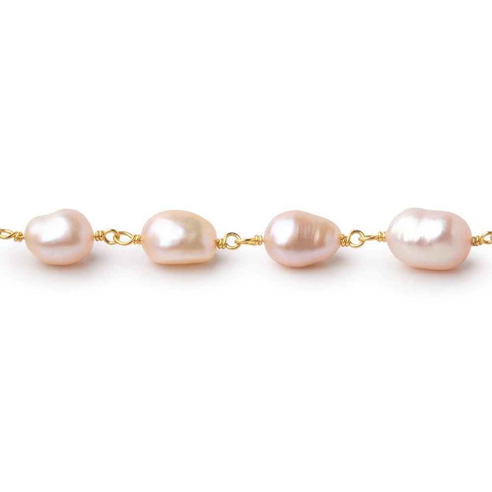 8x6-9x7mm Pink Baroque Pearls on Gold Plated Chain - Beadsofcambay.com