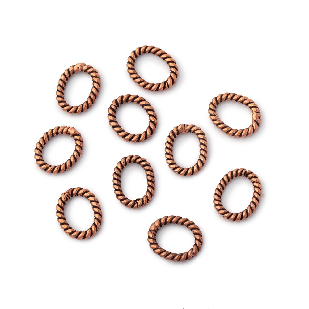 8x6.5mm Antiqued Copper Twisted Oval Shaped Jump Ring Set of 50 - Beadsofcambay.com