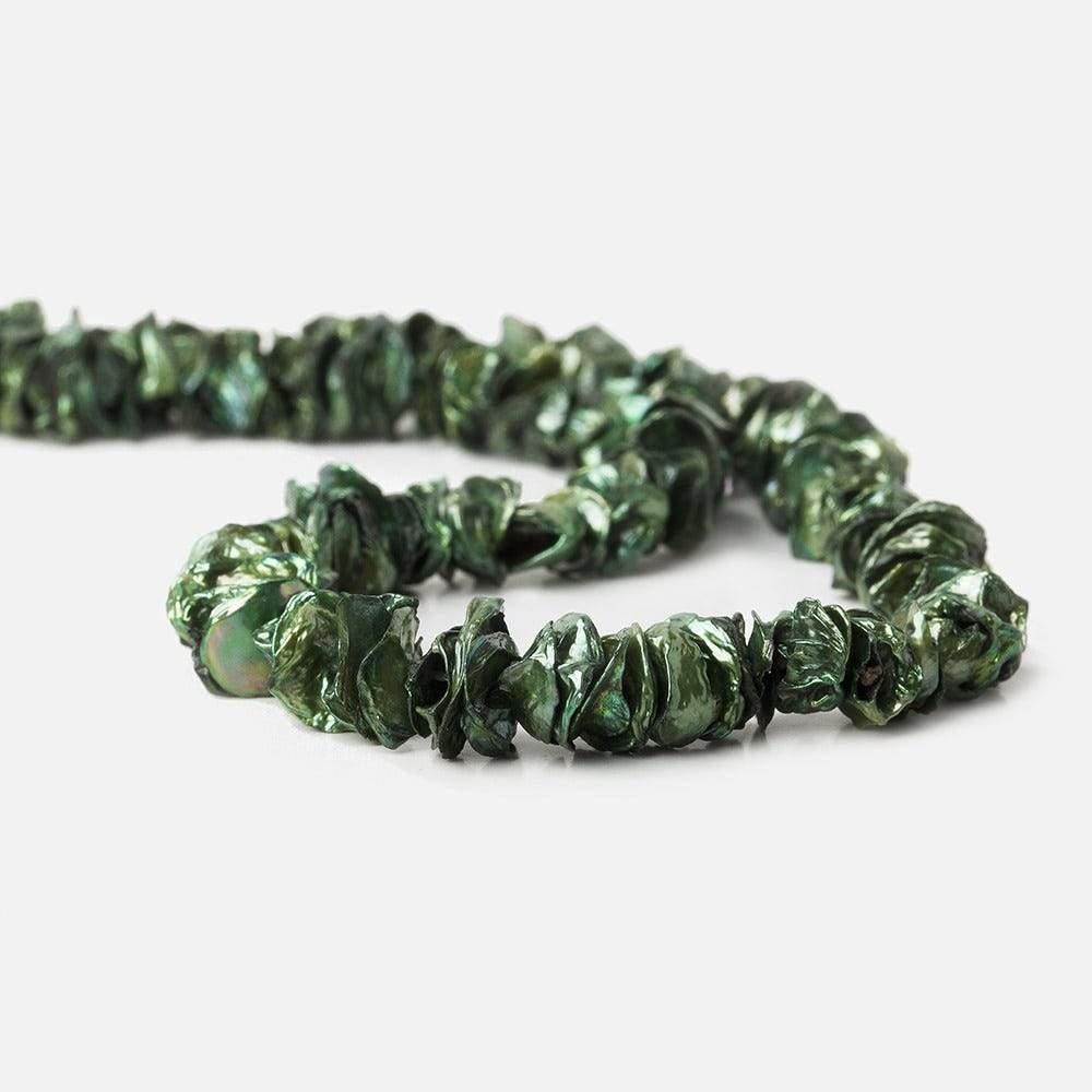 9 - 10mm Forest Green Center Drilled Keshi Freshwater Pearl 148 Pieces - Beadsofcambay.com