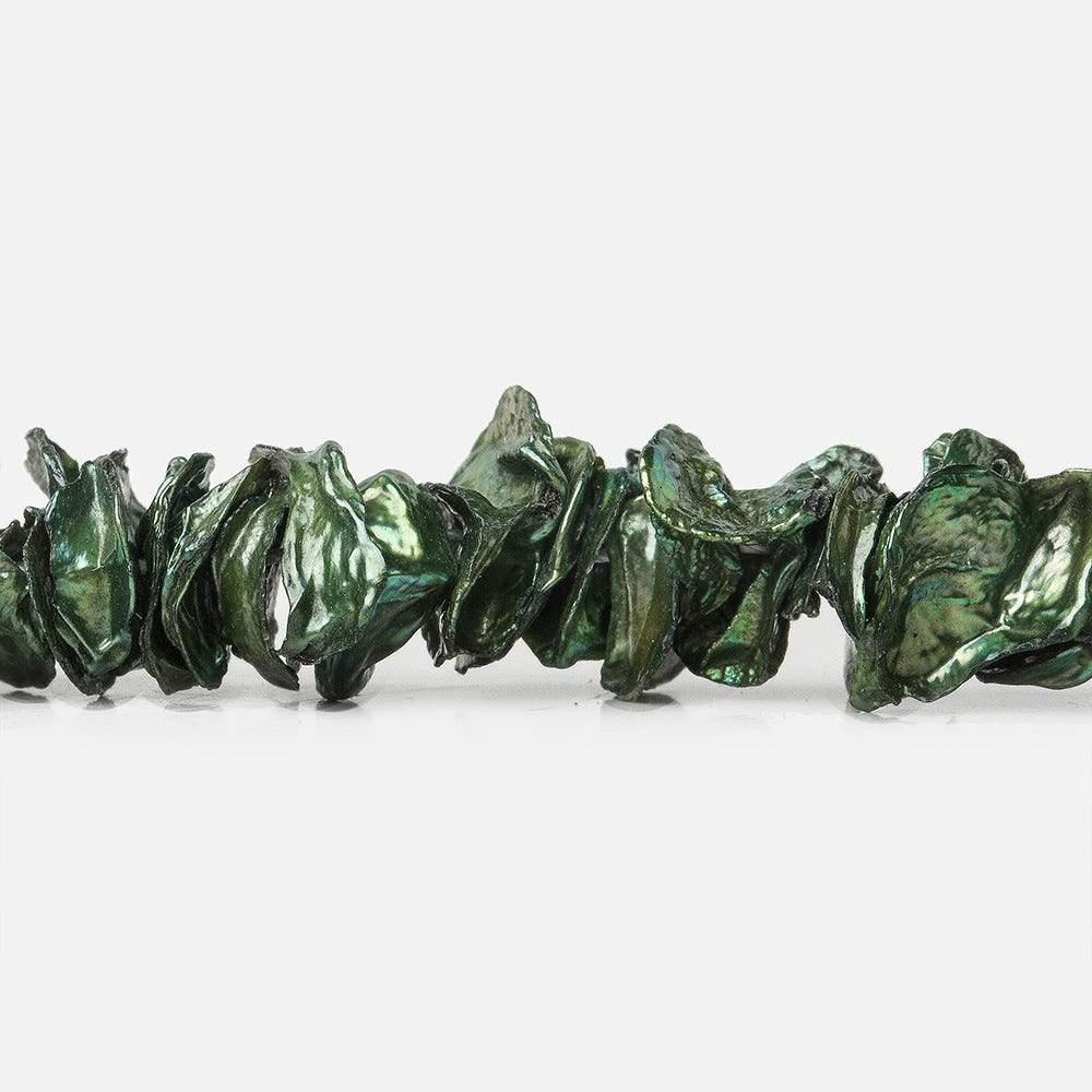 9 - 10mm Forest Green Center Drilled Keshi Freshwater Pearl 148 Pieces - Beadsofcambay.com