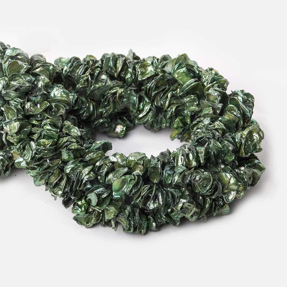 9 - 10mm Forest Green Center Drilled Keshi Freshwater Pearl 148 Pieces - Beadsofcambay.com