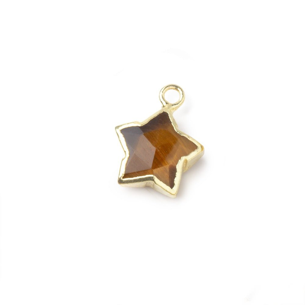 9-10mm Gold Leafed Tiger's Eye Faceted Star Focal Pendant 1 piece - Beadsofcambay.com