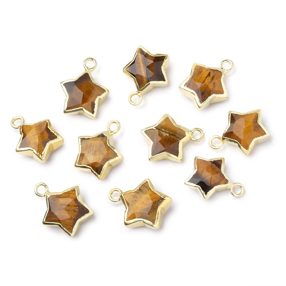 9-10mm Gold Leafed Tiger's Eye Faceted Star Focal Pendant 1 piece - Beadsofcambay.com