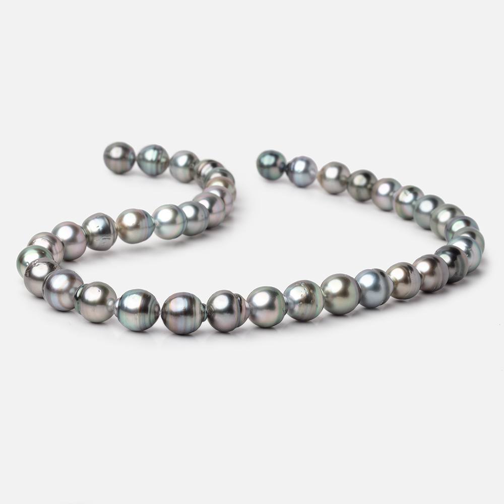 9 - 10mm Silver Tahitian Saltwater Pearl Beads 16 inch 39 pieces A - Beadsofcambay.com