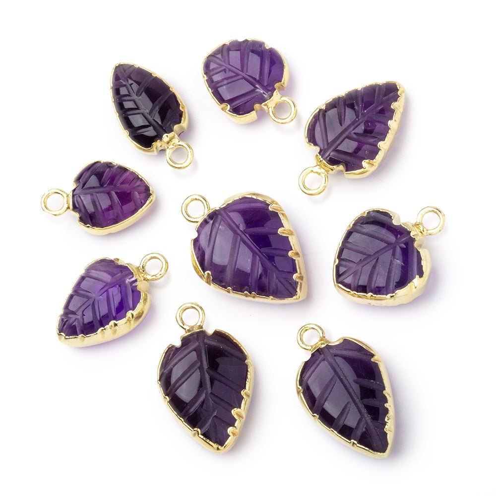 9-12mm Gold Leafed Amethyst Carved Leaf Focal 1 piece - Beadsofcambay.com