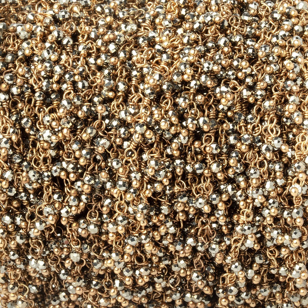 1.75mm Pyrite Micro Faceted Round Gold plated Dangling Chain - BeadsofCambay.com