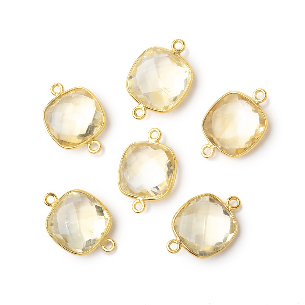 13x13mm Vermeil Bezeled Citrine faceted pillow Connector 1 piece- BeadsofCambay.com