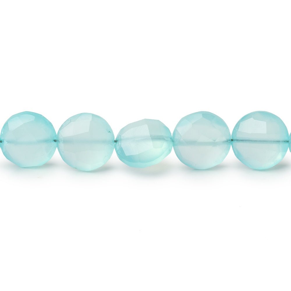 9.5mm Seafoam Blue Chalcedony Faceted Coin Beads 8 inch 22 pieces - Beadsofcambay.com