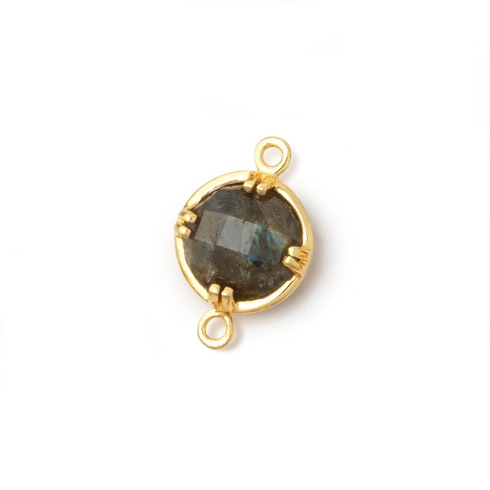 9.5mm Vermeil Bezel Labradorite Faceted Coin 1 Connector - Beadsofcambay.com