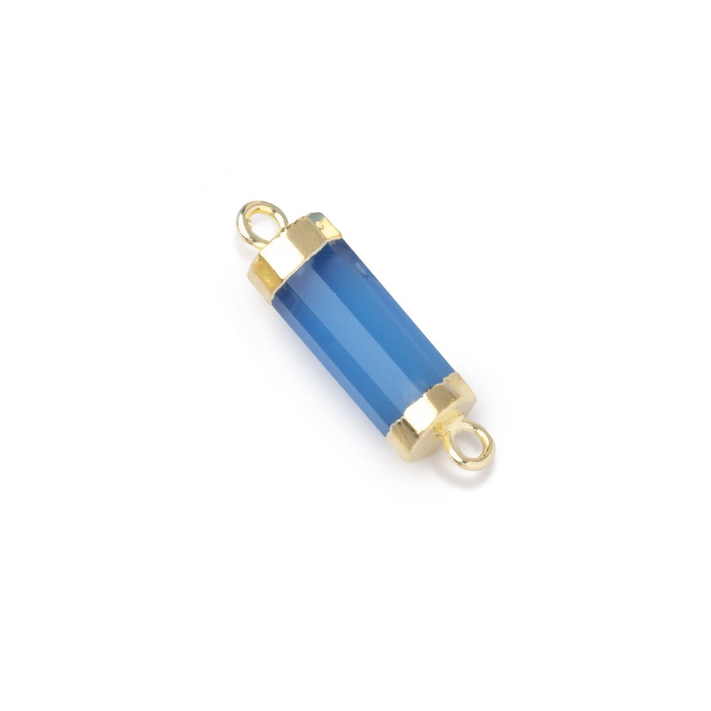 13x5mm Gold Leafed Santorini Blue Chalcedony faceted barrel tube Connector 1 piece - BeadsofCambay.com