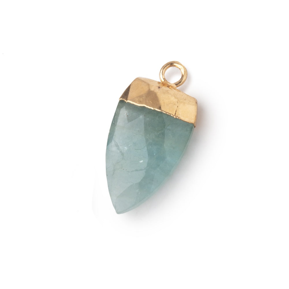 19x10mm Gold Leafed Aquamarine faceted Point Pendant 1 piece - BeadsofCambay.com