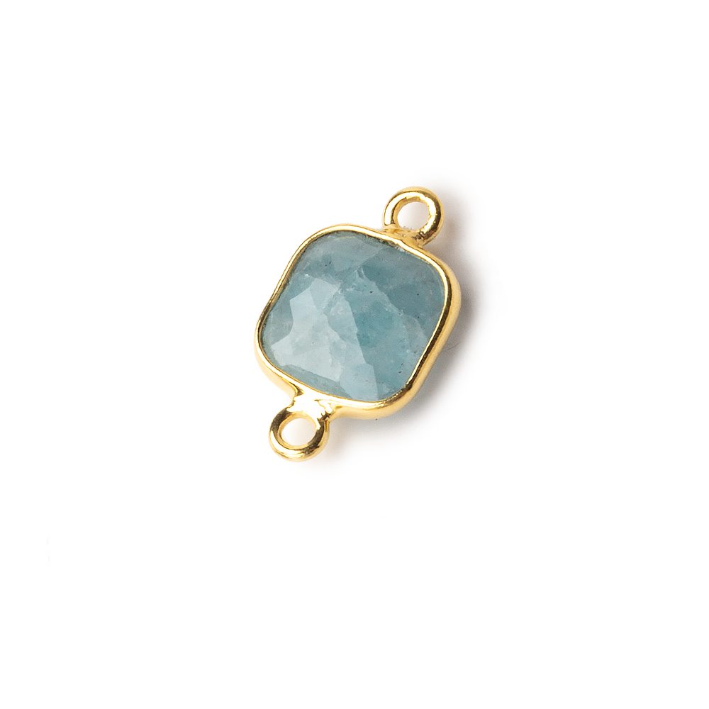 9mm Vermeil Bezel Aquamarine faceted cushion Connector 1 focal bead - Beadsofcambay.com