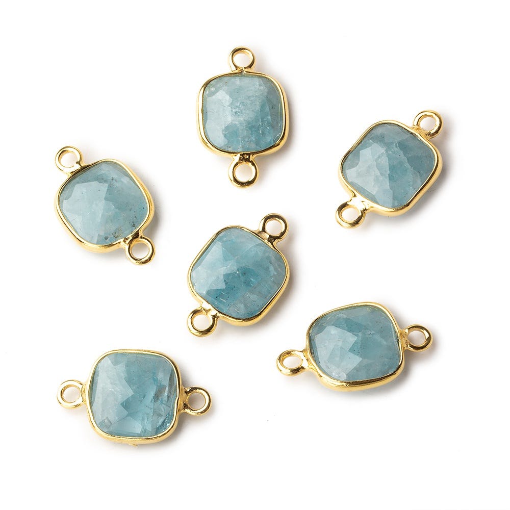 9mm Vermeil Bezel Aquamarine faceted cushion Connector 1 focal bead - Beadsofcambay.com