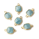 9mm Vermeil Bezel Aquamarine faceted cushion Connector 1 focal bead - Beadsofcambay.com