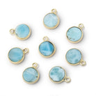 9mm Vermeil Bezel Larimar Flat Coin Pendant 1 piece - Beadsofcambay.com