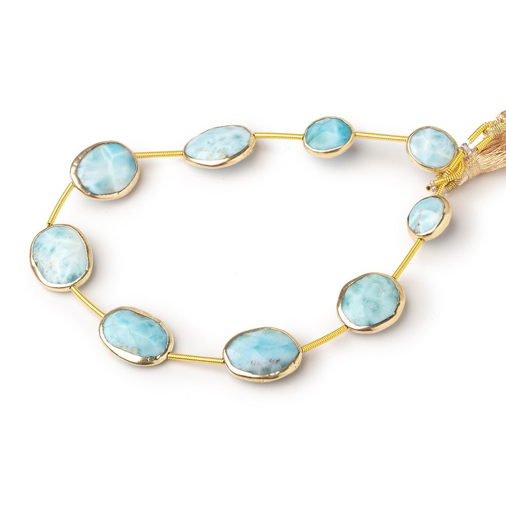 9x10 - 12x15mm Vermeil Bezel Larimar Faceted Nuggets 8 inch 9 Beads - Beadsofcambay.com