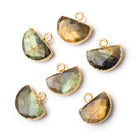 9x14mm Gold Leafed Labradorite Faceted Half Moon Focal 1 Pendant - Beadsofcambay.com