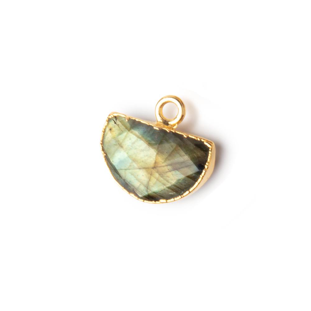 9x14mm Gold Leafed Labradorite Faceted Half Moon Focal 1 Pendant - Beadsofcambay.com
