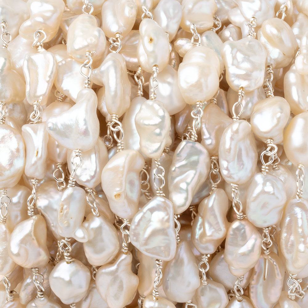 9x5-12x6mm Peach Keshi Pearls on .925 Silver Chain - Beadsofcambay.com